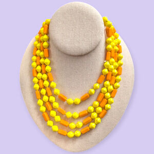 Midcentury Corn & Carrots 4 Strand Glass Bead Choker
